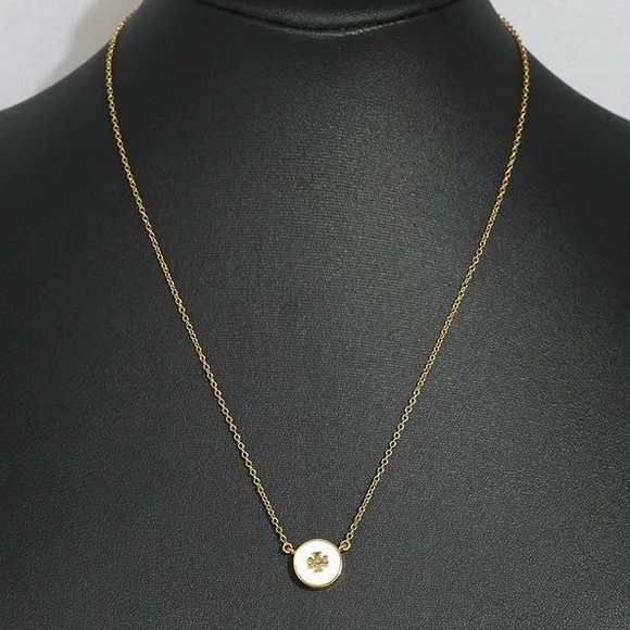 Tory Burch Gold and White Clover Pendant Necklace - Picture 5 of 6